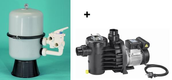 Filter Schwimm technologie, durch. 500 mm, mit Seitenventil 1 1/2" + Wasserpumpe 11 m³/h, 230V